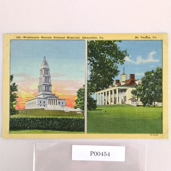Washington Masonic National Memorial Alexandria Mt Vernon VA 1948 Linen Postcard - Picture 1 of 2